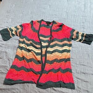 Lane Bryant Zigzag Striped Cardigan in Red Green Cream